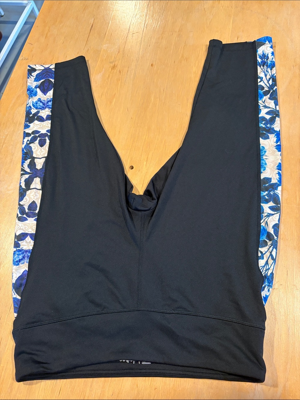 LuLaRoe ~ Black Capri Pants with Blue Floral Side Panels